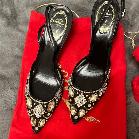 Rene Caovilla Shoes - Rene Caovilla Black Embellished Heels
